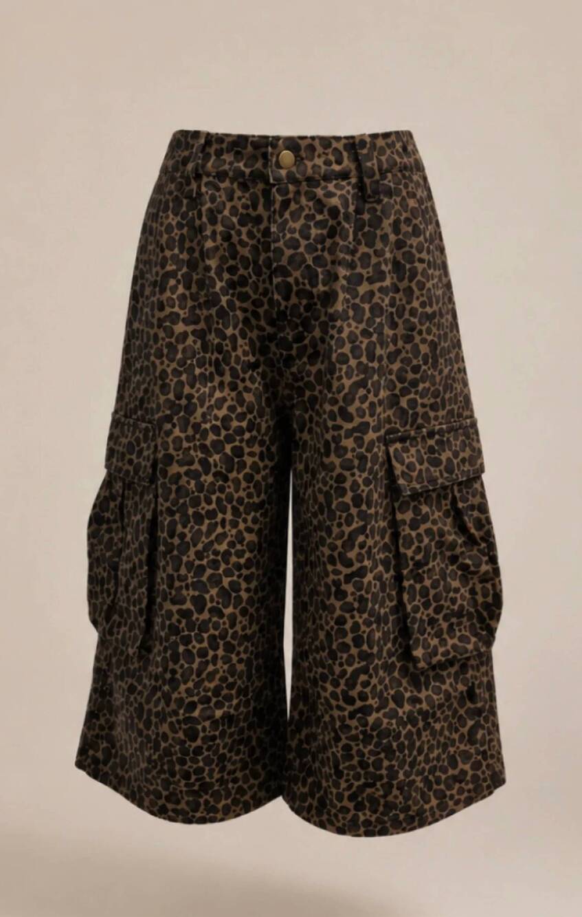 NEW JADE BY JANE women's cargo midi pants in leopard